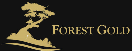 Forest Gold logo with black and gold tree silhouettes on a white background